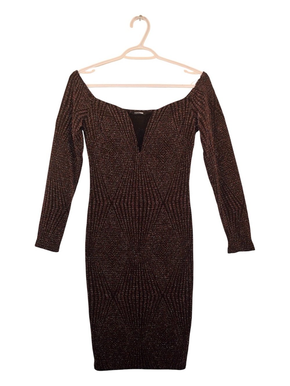 Fashion Nova Black Metallic Off-Shoulder Long Sleeve Bodycon Dress